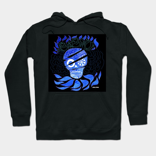 Deep blue skull ecopop Hoodie by jorge_lebeau